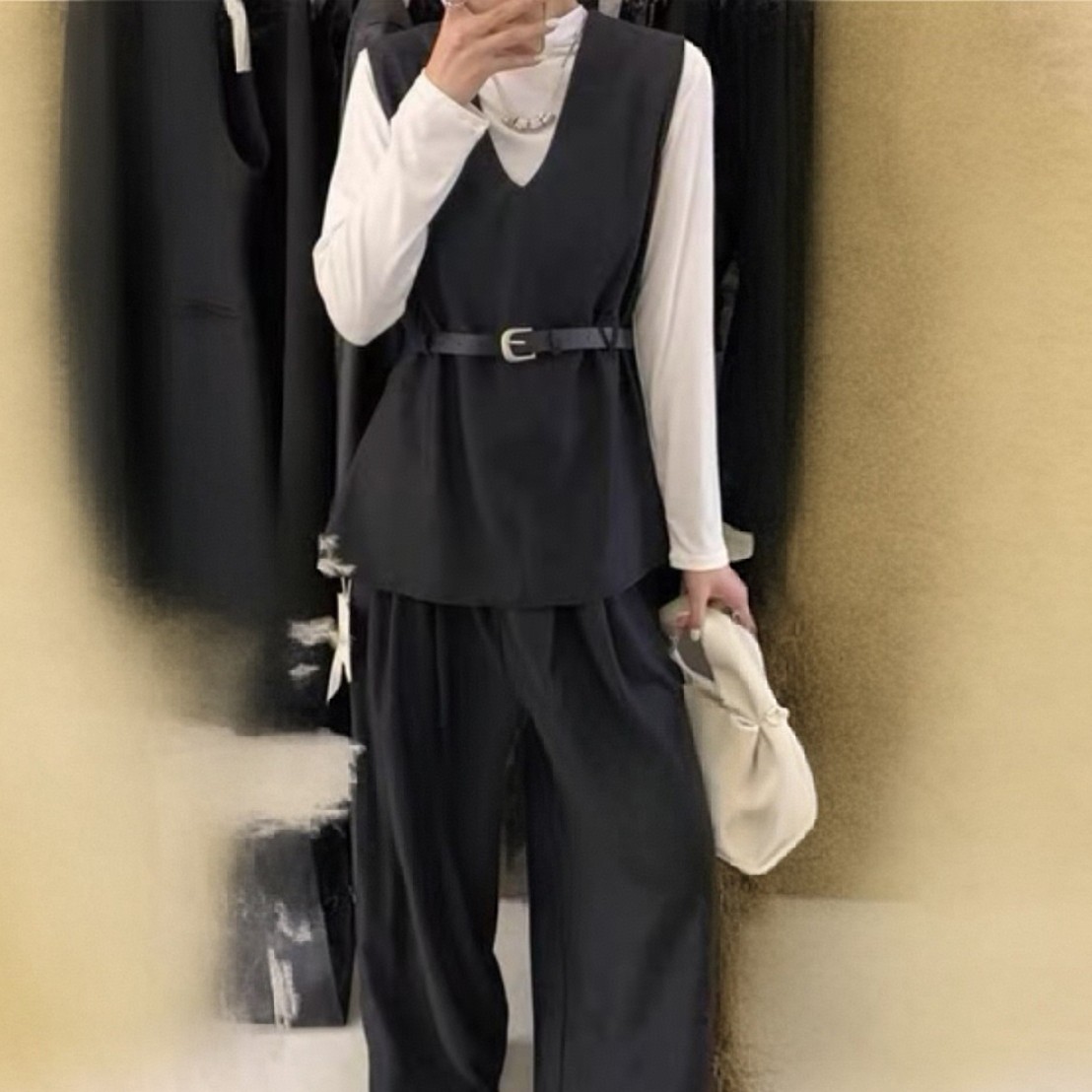 秋冬新款大码A243穿搭显瘦打底衫高级感马甲裤子三件套女