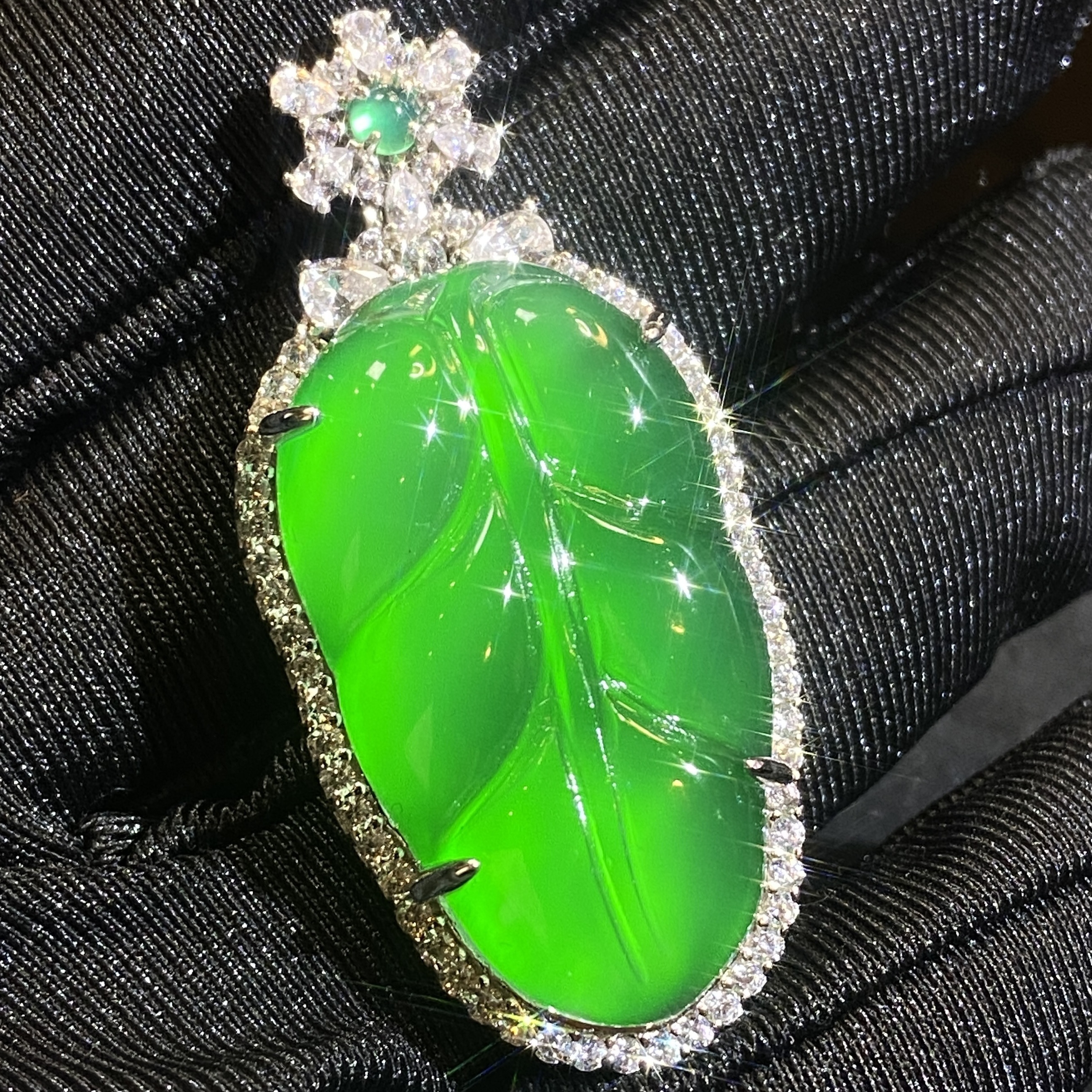 吊坠925银锆石 绿色叶子吊坠金枝玉叶项链女款春秋季夏款