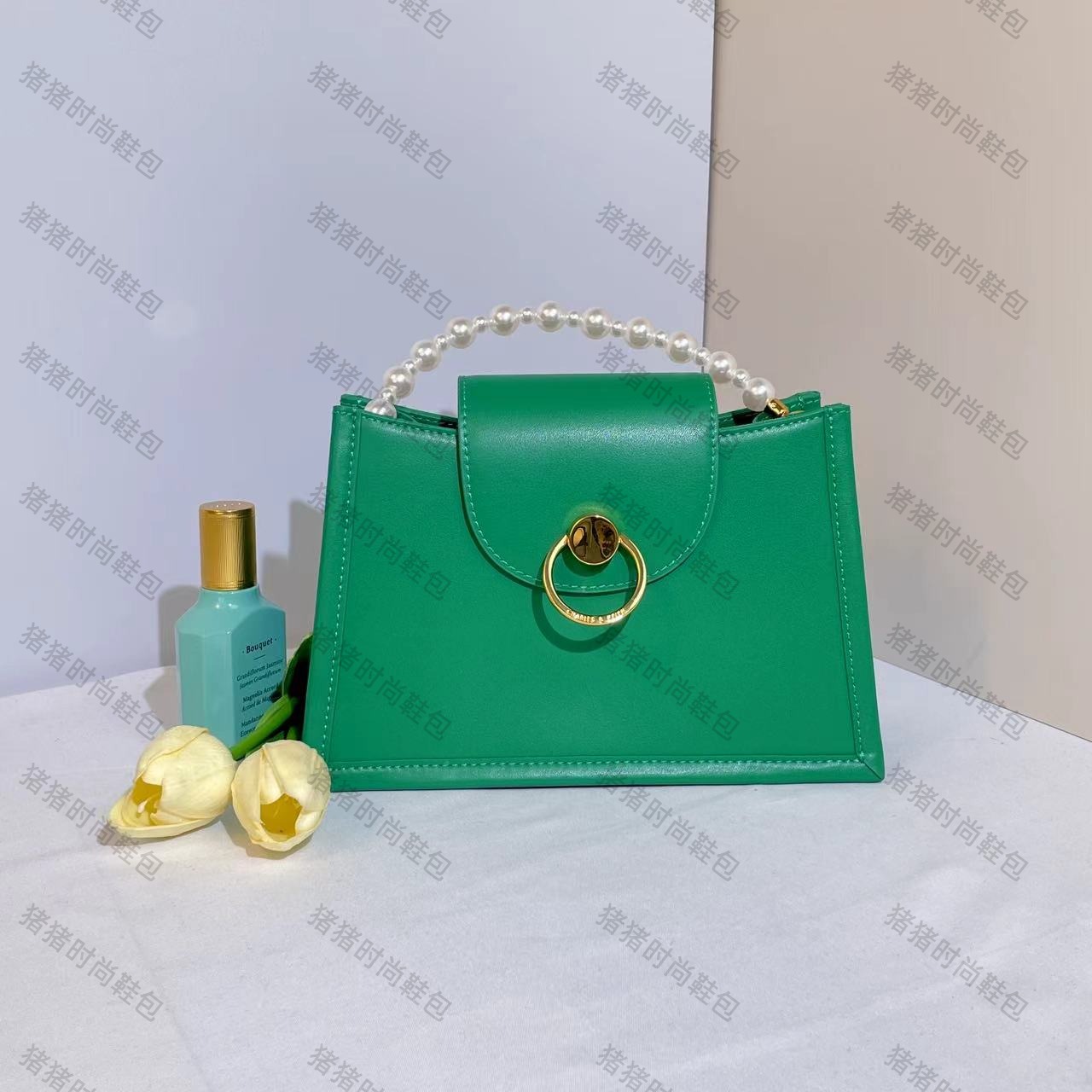 正品小CK 80701226深苔绿色S女士手拎斜挎包-CD