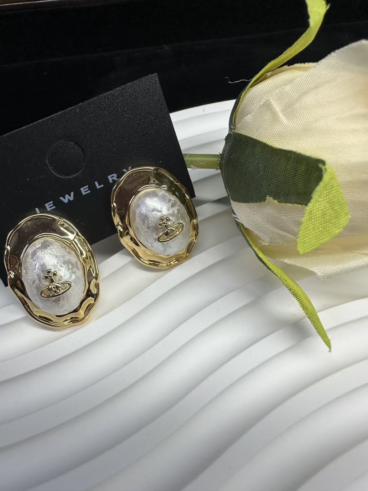 铜合金耳饰 铜合金07椭圆棉花珠耳钉夸张个性高级感