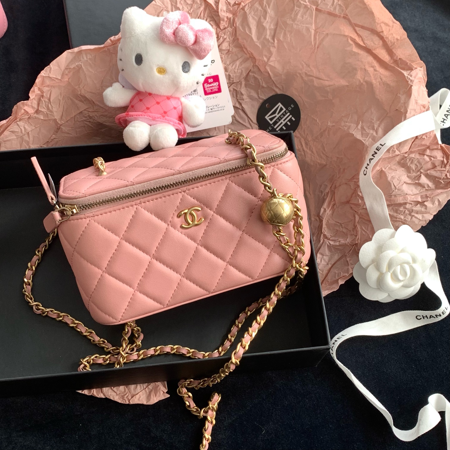 95新 Chanel/香奈儿 粉金金球长盒子包 16cm 19035931