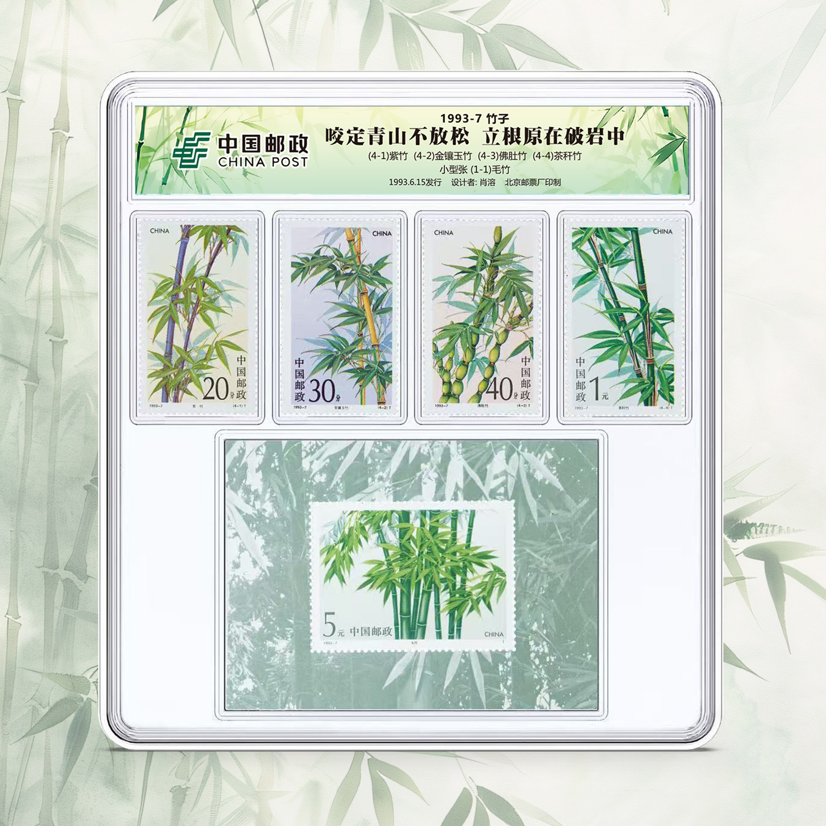 中国邮政《竹子》套票+小型张封装套装