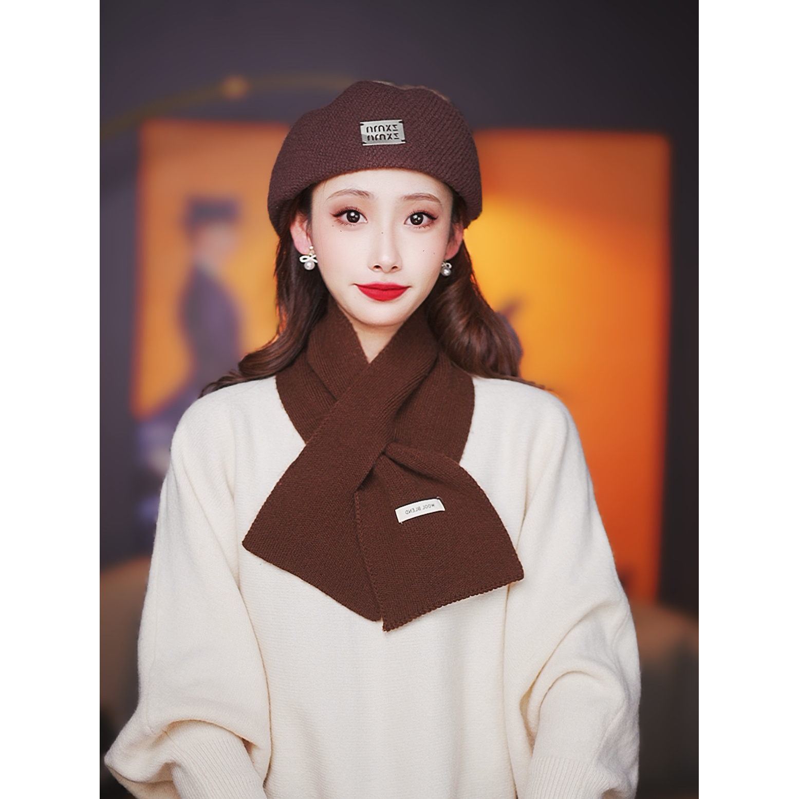 [一帽三带]（送围巾）冬季韩版日系时尚反戴大头围百搭贝雷帽