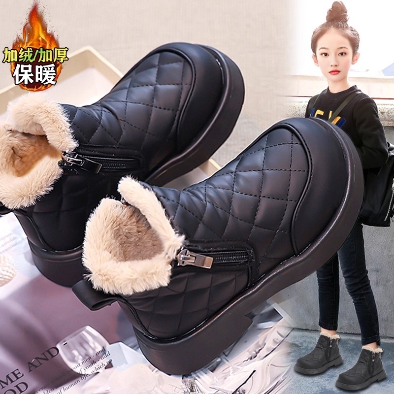 阿童木女童雪地靴加绒保暖2025新款冬季儿童大棉皮毛一体棉靴女孩