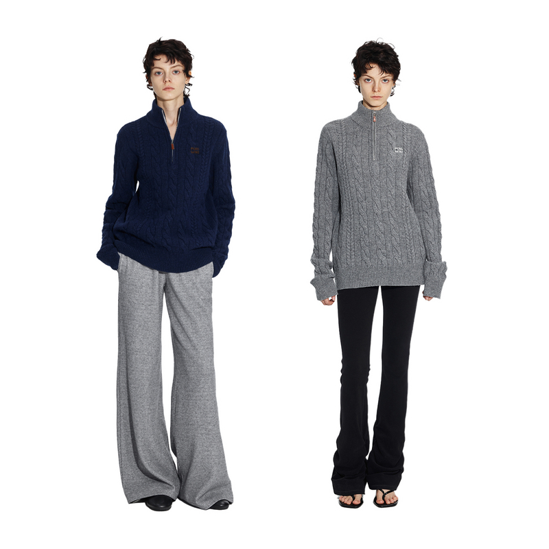 PUKI 100%纯羊毛 原创知识分子多穿拉链麻花套头毛衣