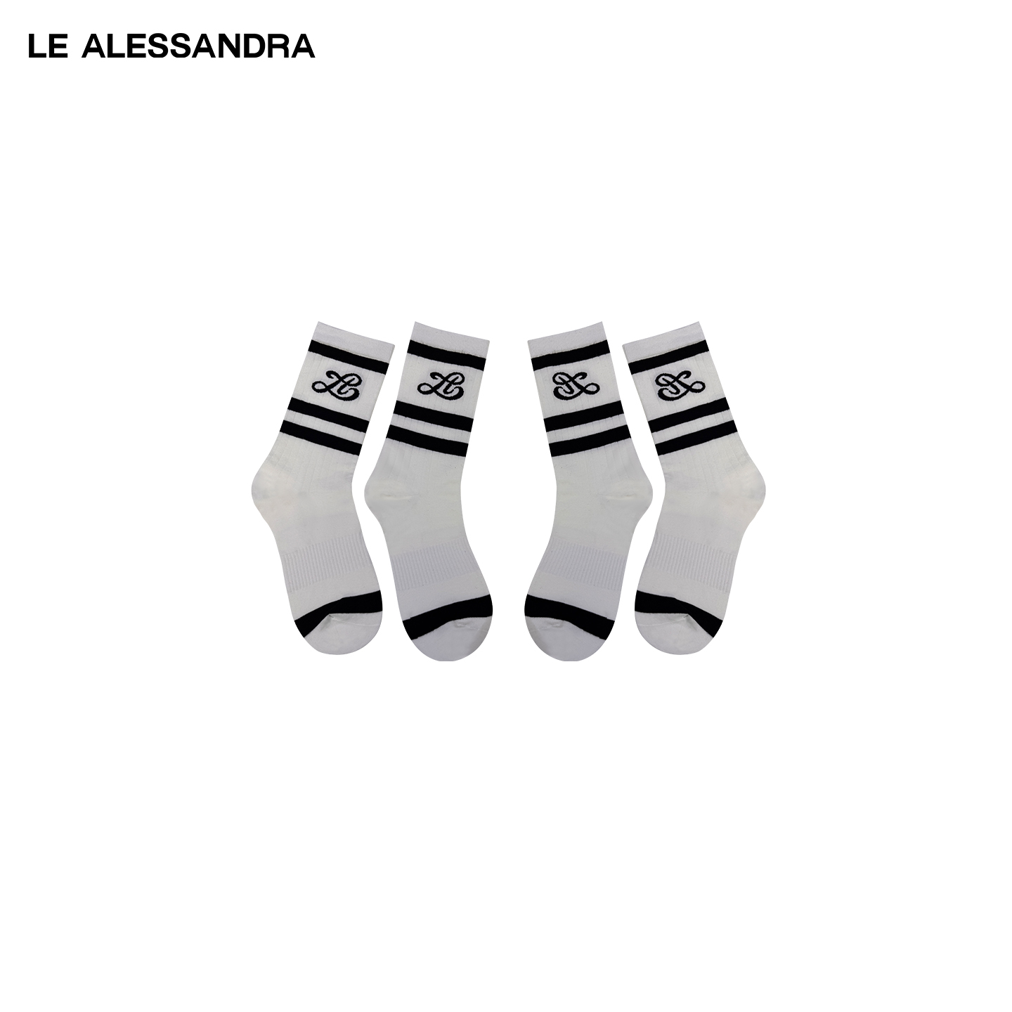 品牌直营 LE ALESSANDRA 纯棉黑白拼色女袜礼盒2双装