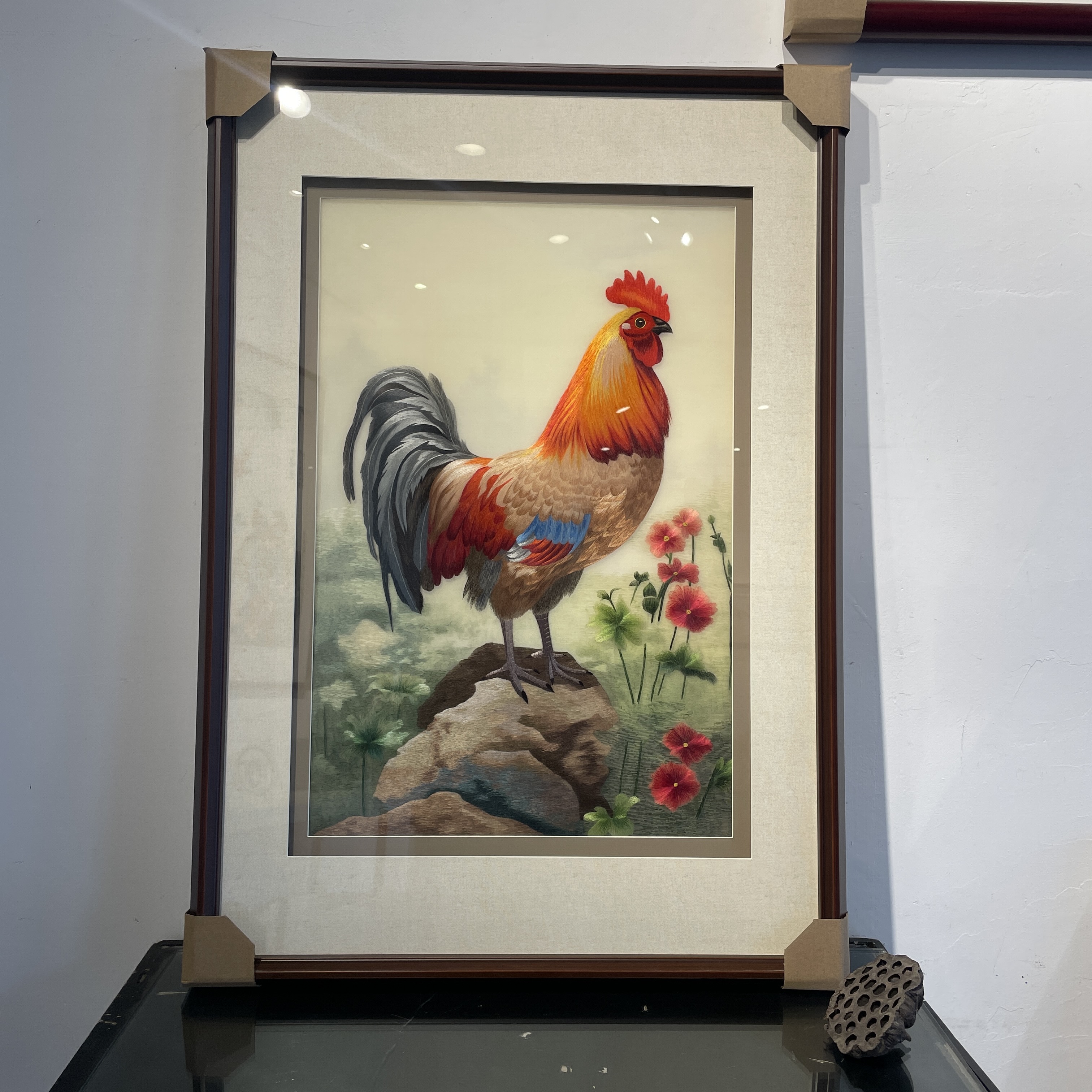 苏绣大公鸡纯手工刺绣艺术玄关挂画餐厅挂画适合现代家居装饰挂画