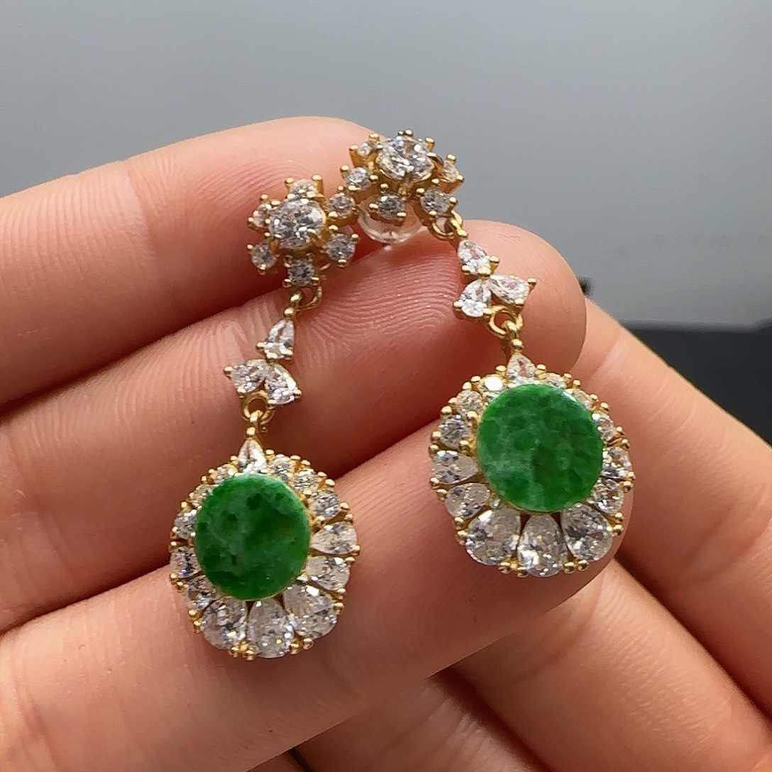 翡翠耳饰银S925镶嵌耳饰