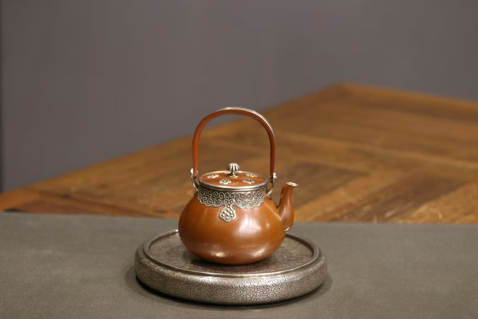 银干泡盘壶承底款：淨益造光亮自然，满刻卷草纹茶具家用陶瓷煮茶壶
