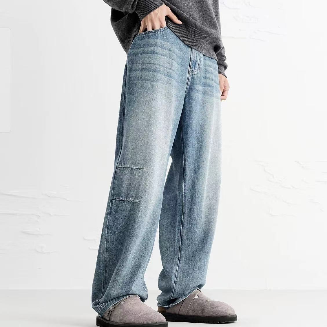 M-30 25秋新款来赛尔宽松直筒伞兵褶皱水洗牛仔长裤 F3170