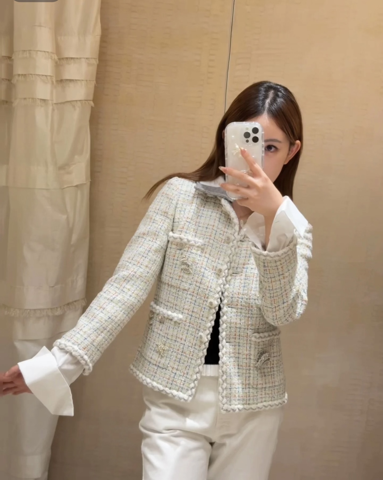 25早春新款彩色粗花呢连帽千金外套YZ24K00996