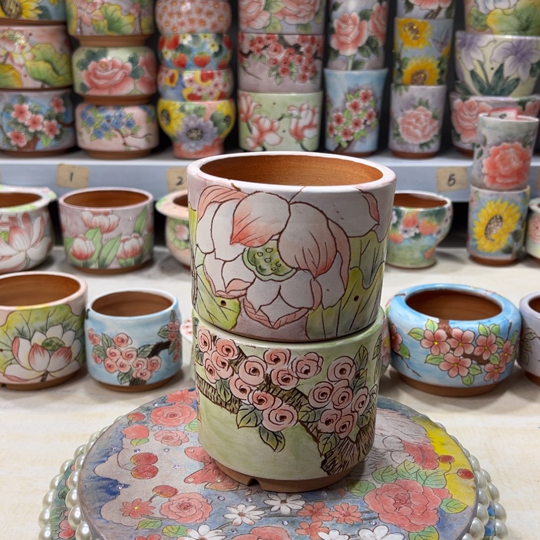 红陶泥手绘多肉花盆