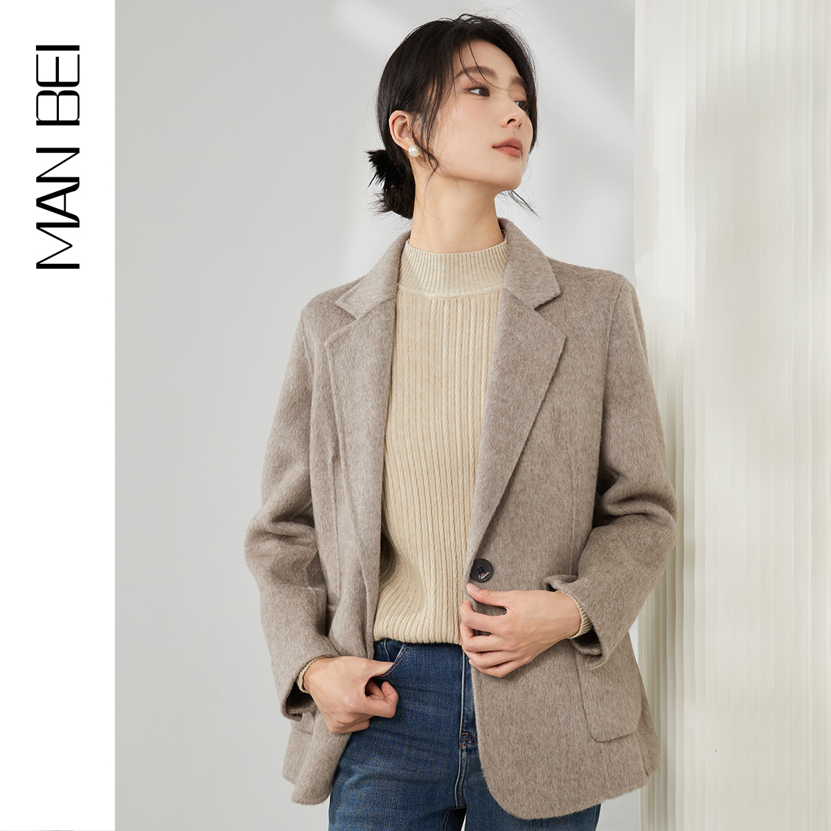 【奥莱特供】25冬季爆款女款外套100%羊毛大衣8284002奶燕麦