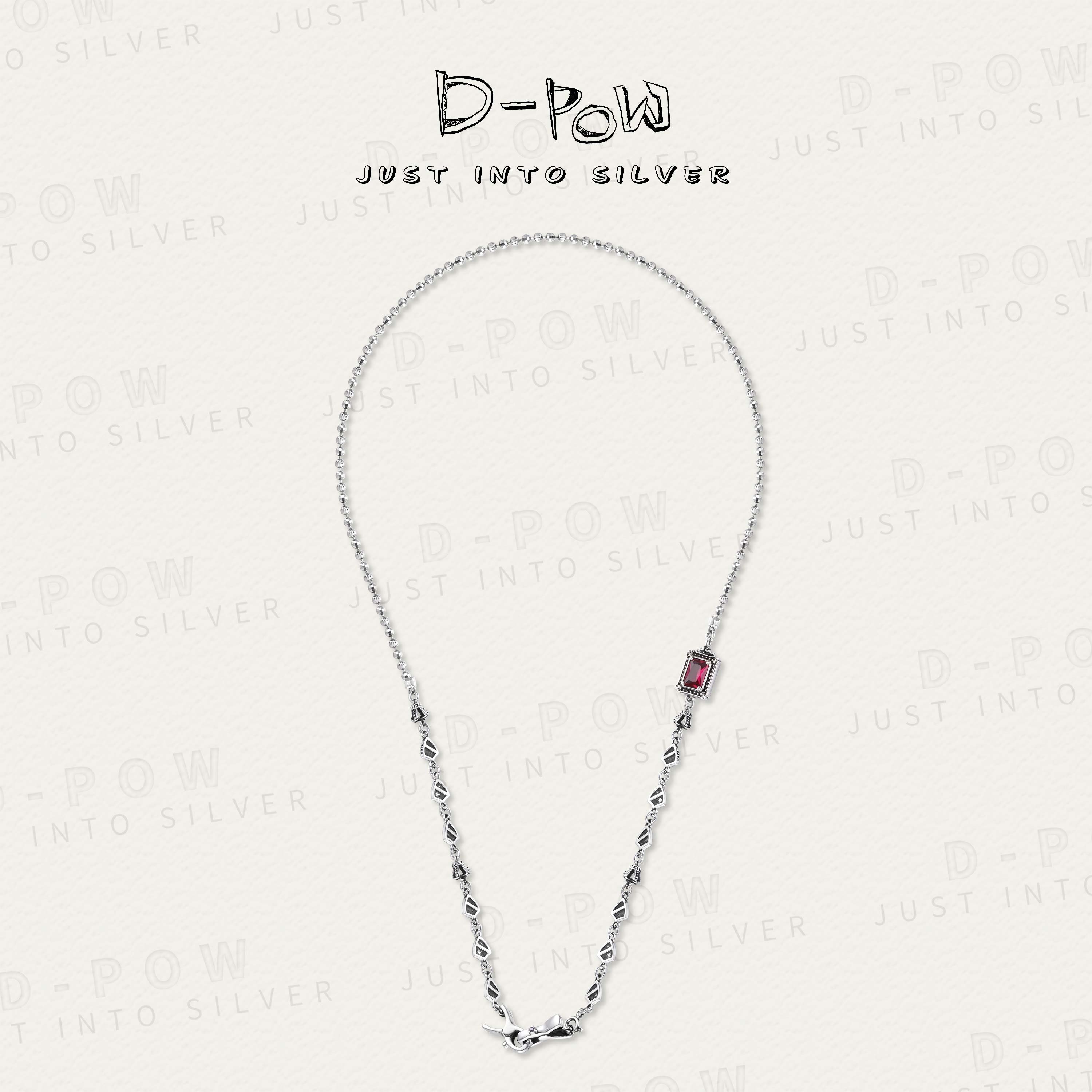 灯小炮 链子925银合成锆石 盾牌夹子扣多戴项链62cm(681)