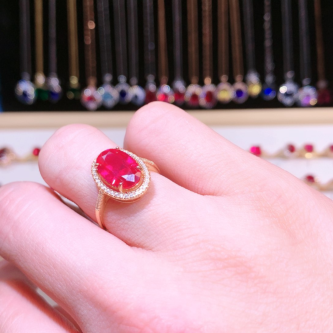 红宝石戒指银S925镶嵌