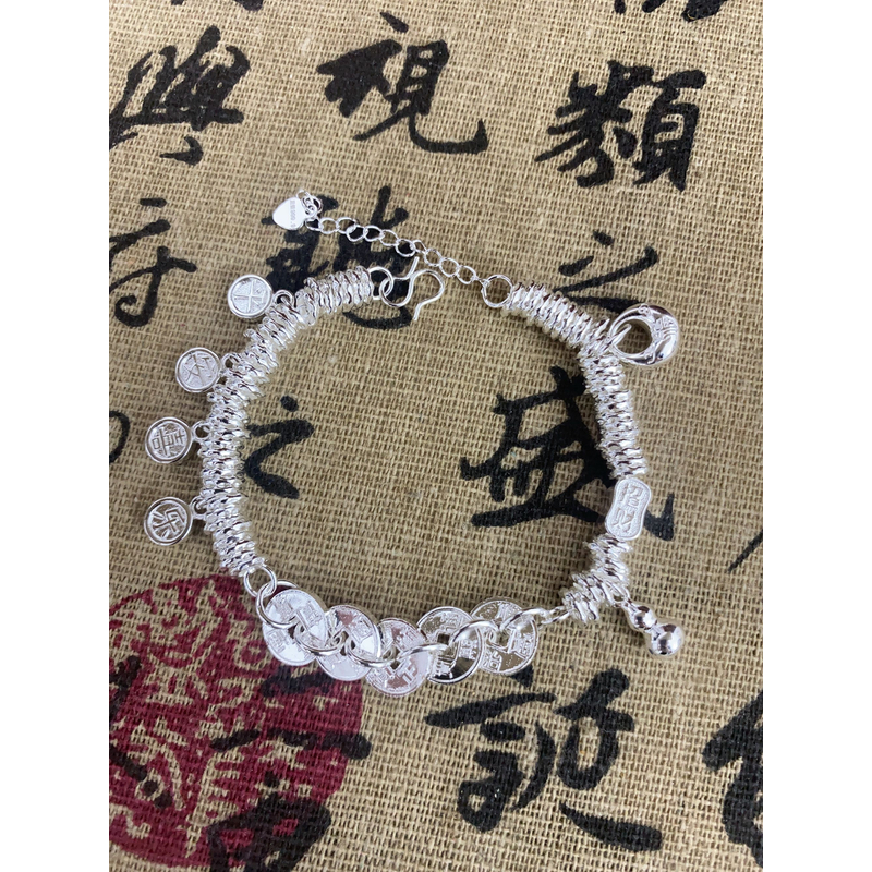 足银手链 盘缠五帝钱平安喜乐葫芦气质百搭手链