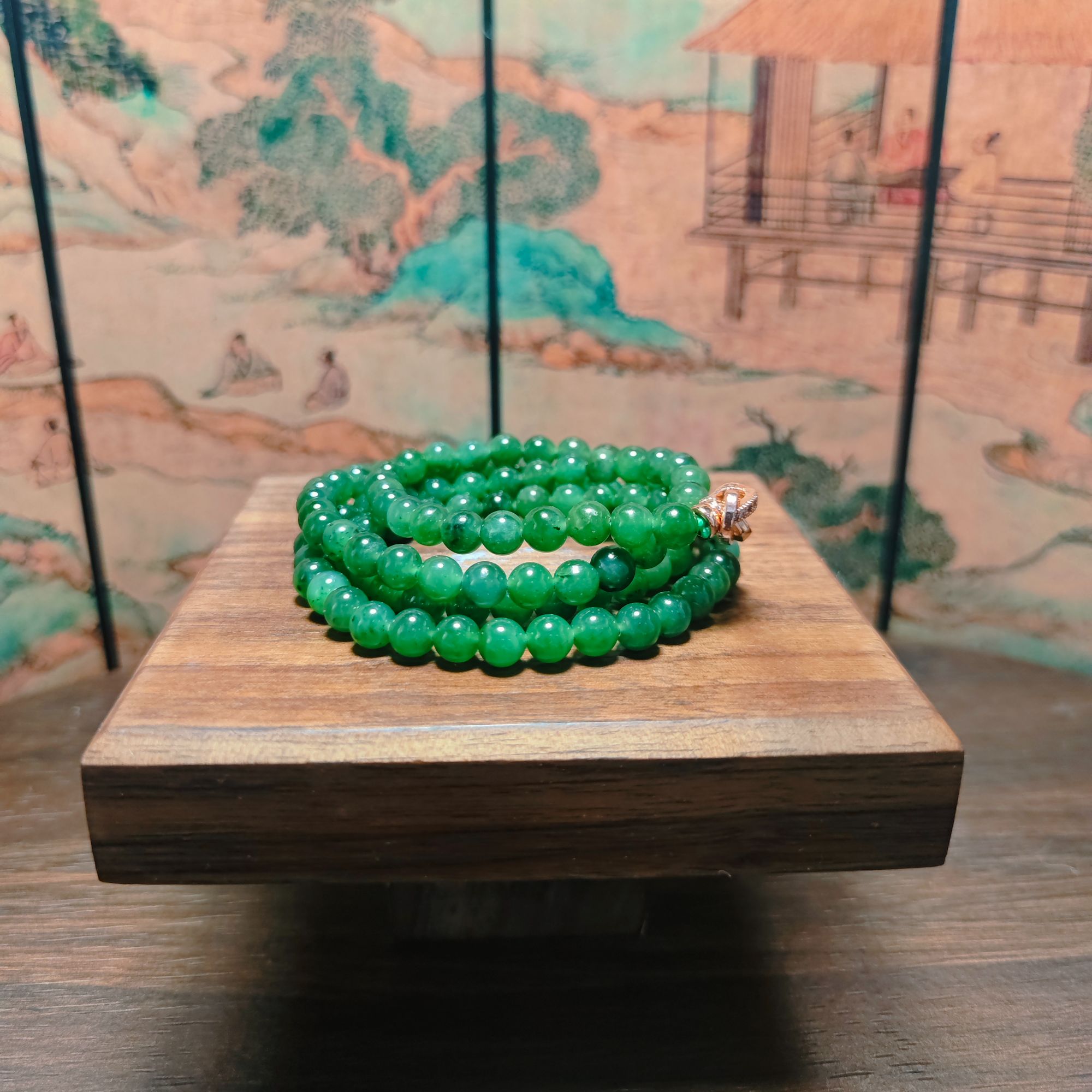 V和田玉碧玉圆珠项链1879