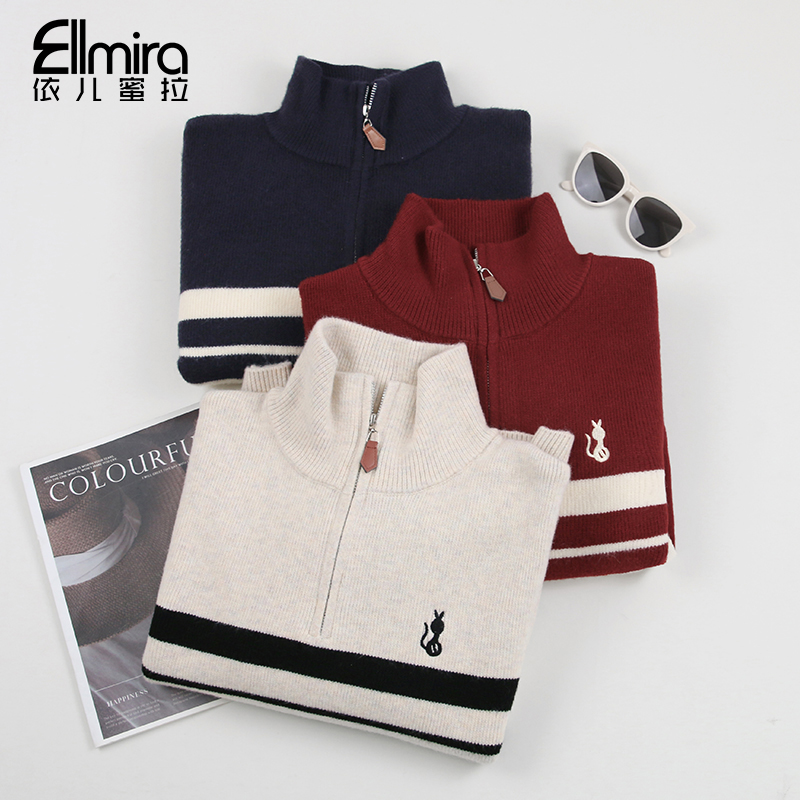 【兰瑾】9656女童立领毛衣条纹秋冬儿童线衣大翻领上衣大童女孩洋气