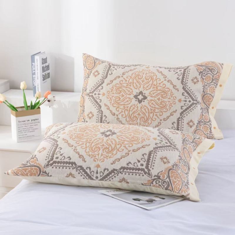 【京会社】纽扣枕套一对装50*80复古棕韵