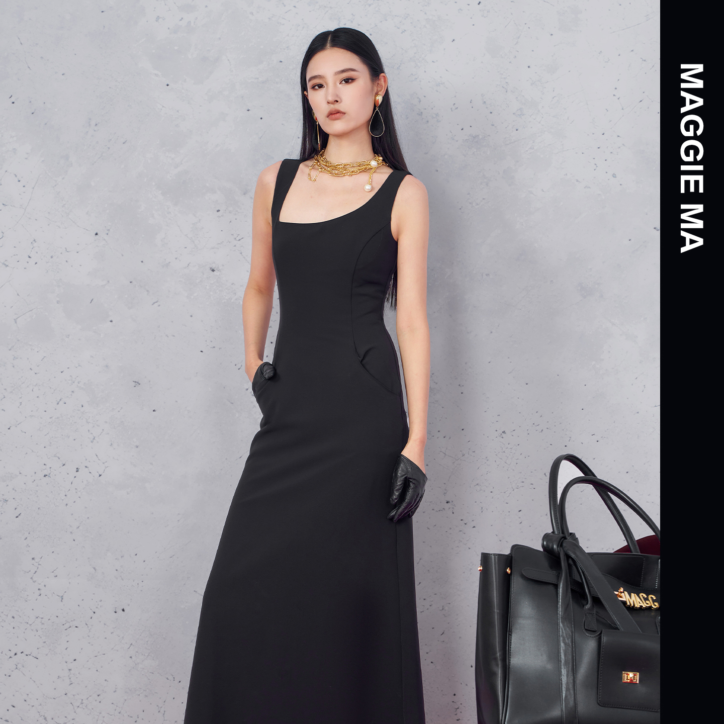 MAGGIE MA马婧设计师款洋气服装长裙轻奢高贵女赫本风连衣裙495D