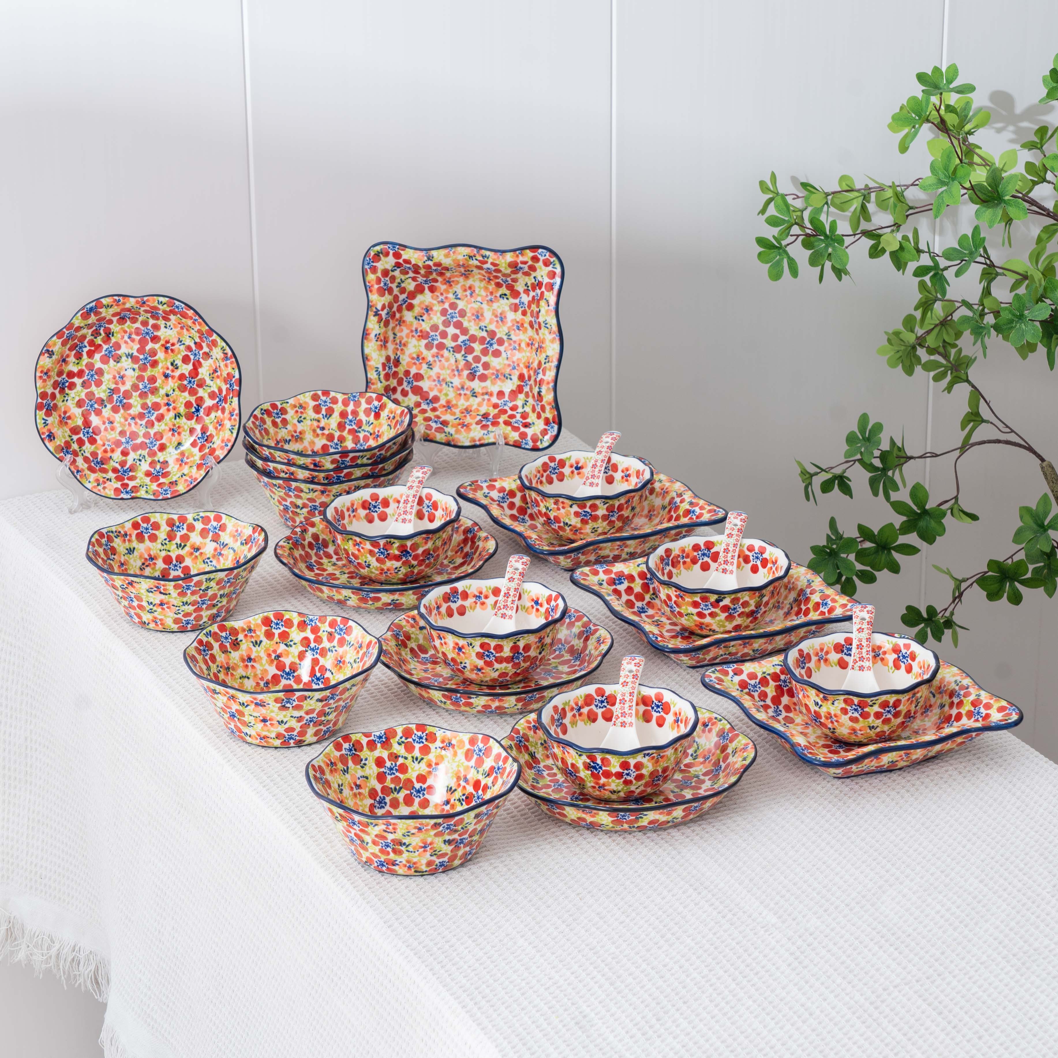 碧丝粉黛套装【碧丝粉黛】手绘家用加厚防烫装米饭碗拌面盘套装