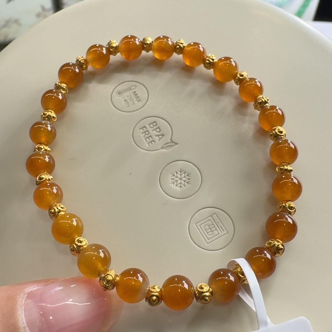 足金镶嵌手链翡翠冰橘红单圈5.8mm(足金1克)