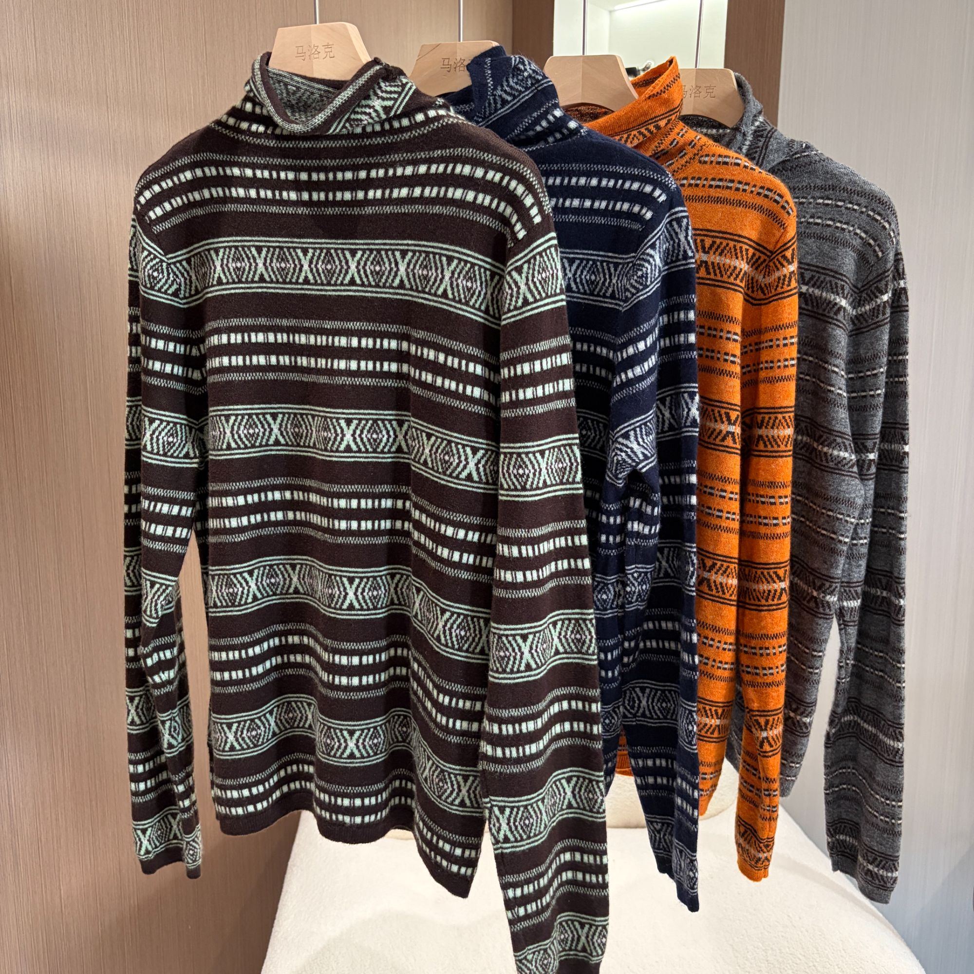 Y.JING 羊绒衫半高领条纹长袖百搭50018