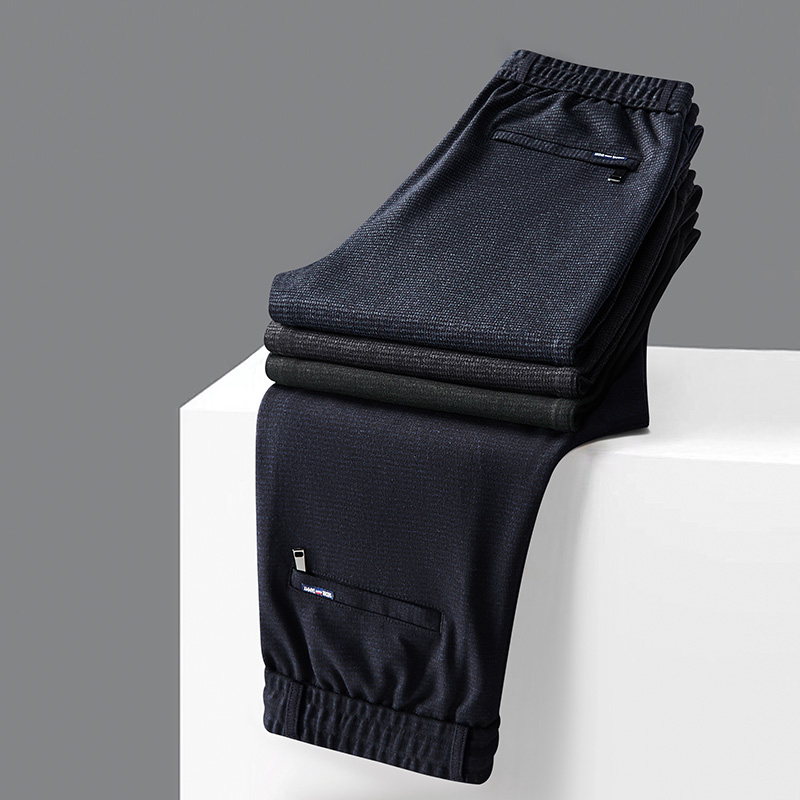 SEDIRETAMMY/史迪汤米秋冬轻奢毛呢千鸟格休闲裤男松紧腰直筒长裤