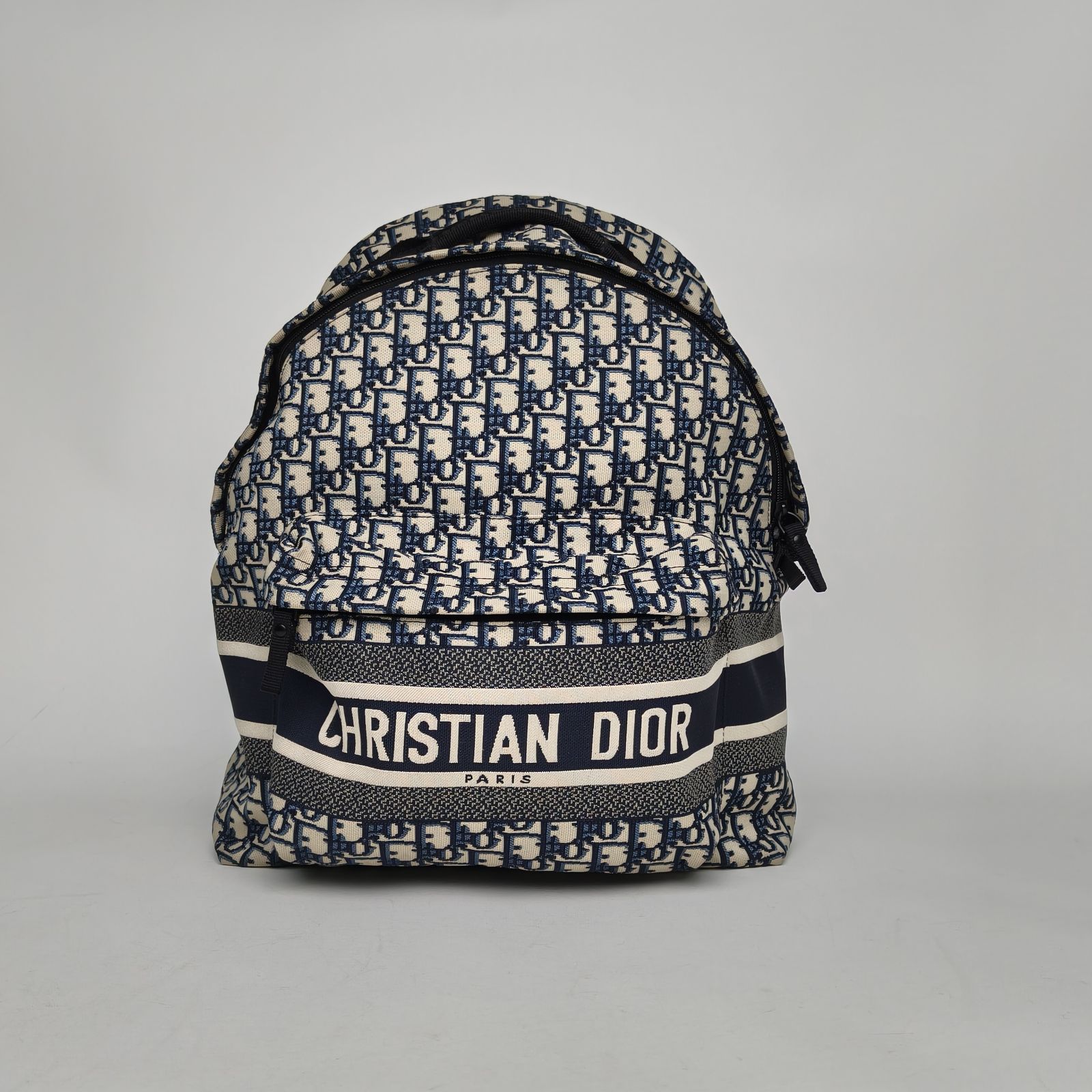 95新 DIOR/迪奥 【黑黑】双肩包 大号 35 蓝色 帆布 黑扣 2022