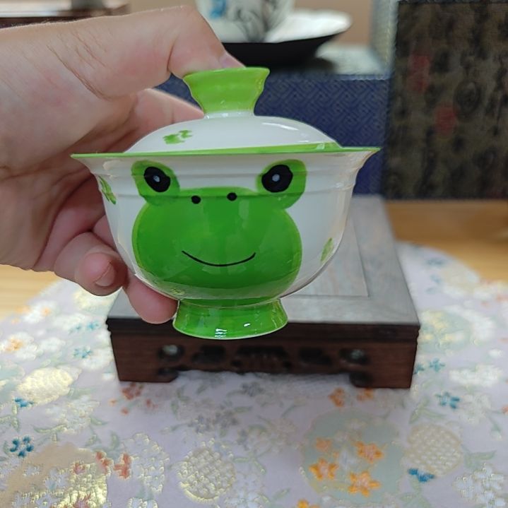 手绘青蛙二才盖碗