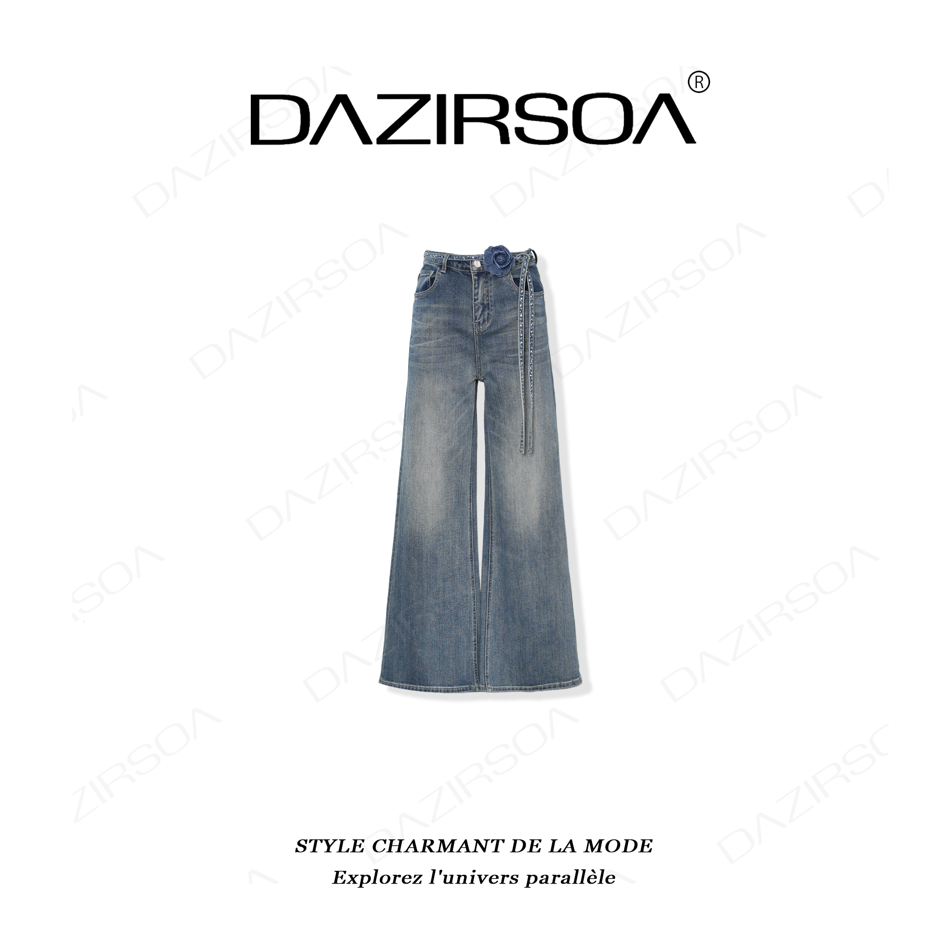 DAZIRSOA/达姿“星辰之梦”时尚百搭拼接玫瑰花洋气直筒牛仔裤 X056