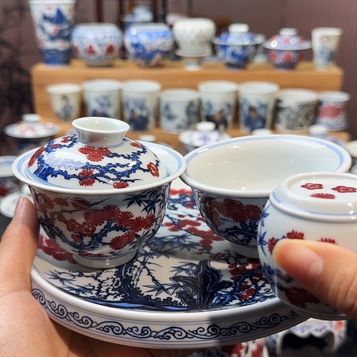 松竹梅四件套手绘原矿