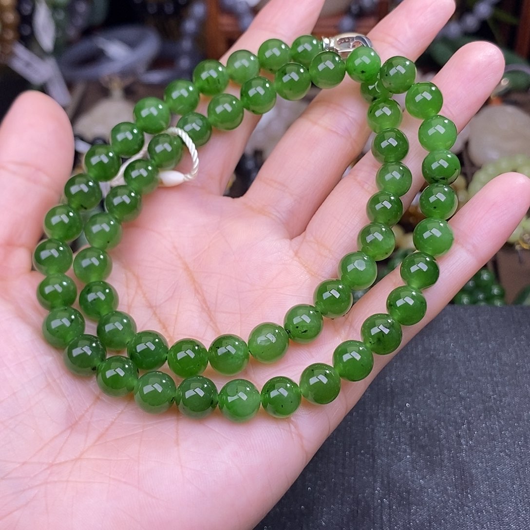 和田玉未镶嵌碧玉清货价项链约8MM