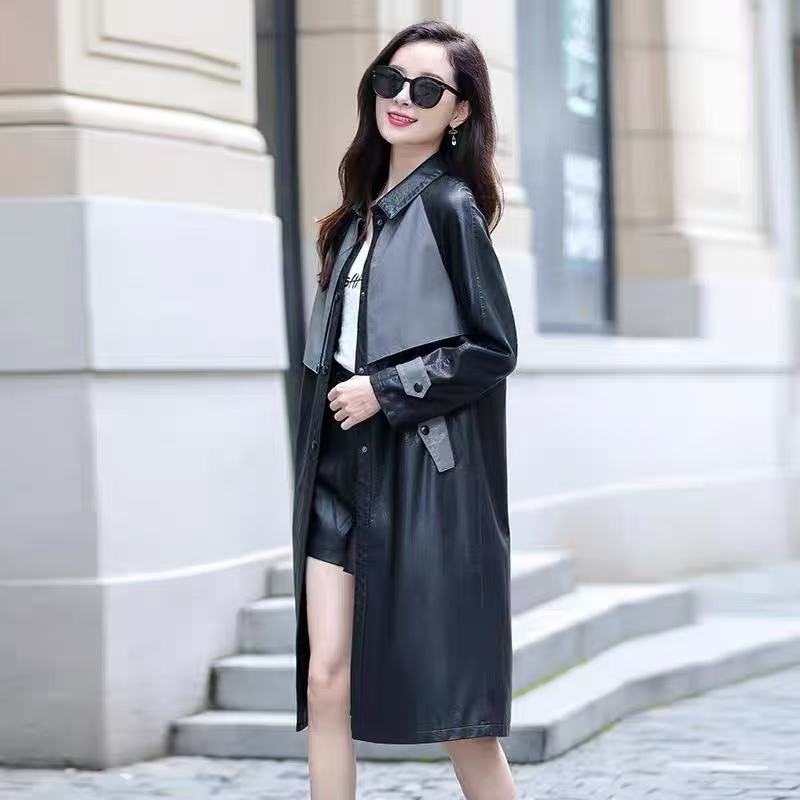 C9-7016女士长款皮风衣