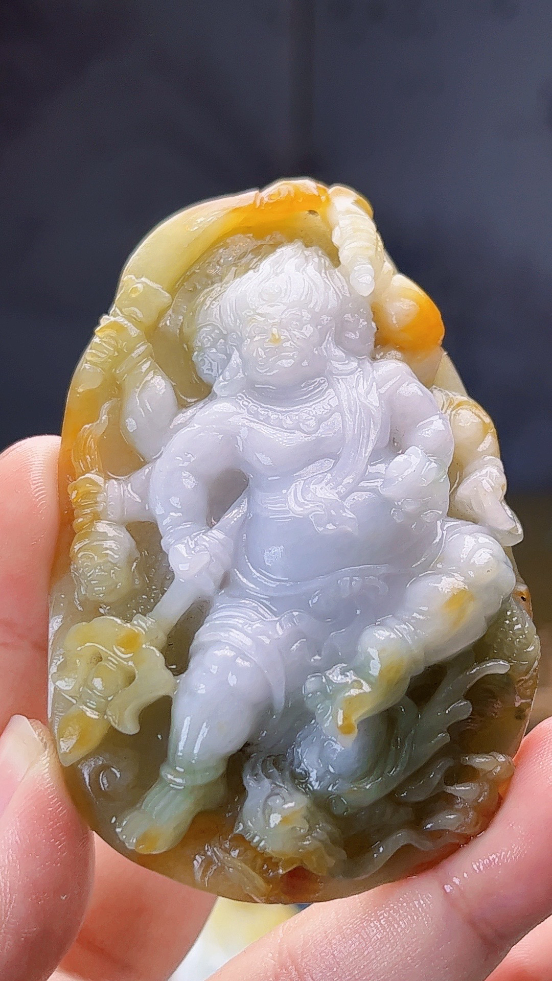 【藏盛翡翠】天然缅甸翡翠六臂大黑天毛货买断需抛光尺寸77-50-17