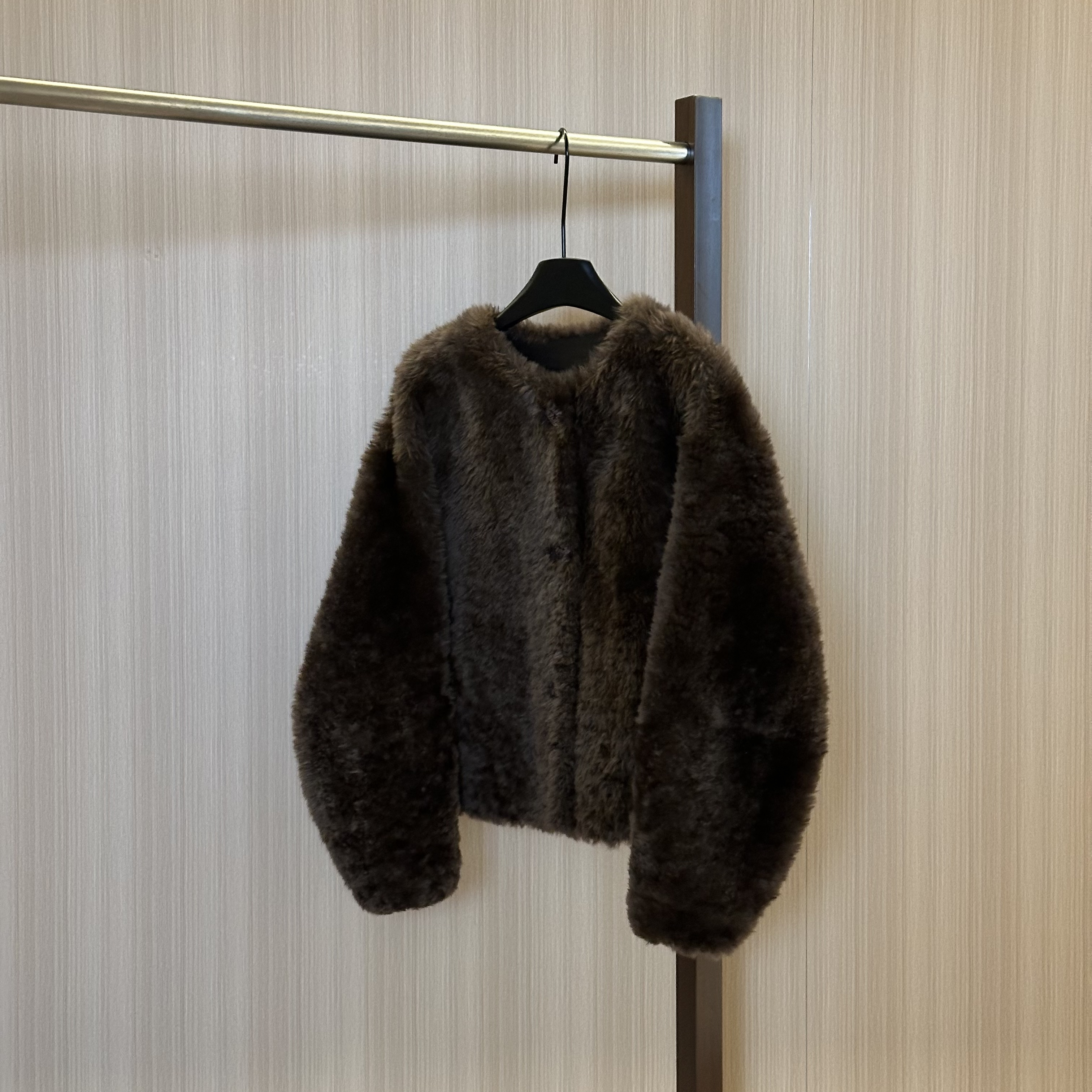 WMM圆领复古扣棕色毛毛外套女书真一体百搭秋冬时尚休闲轻奢