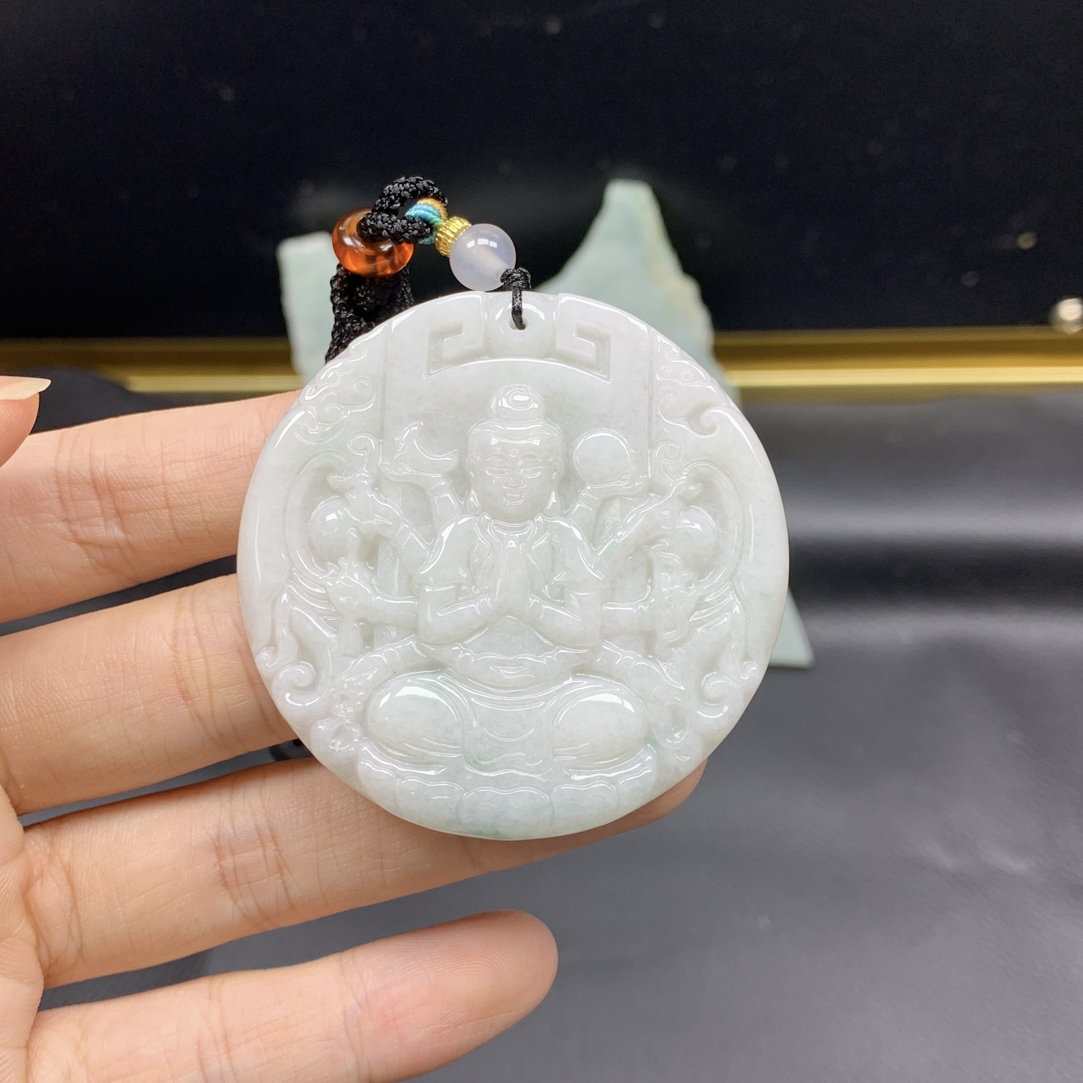 天然缅甸翡翠A货 千手观音吊坠生肖鼠守护神挂件百搭毛衣链配饰