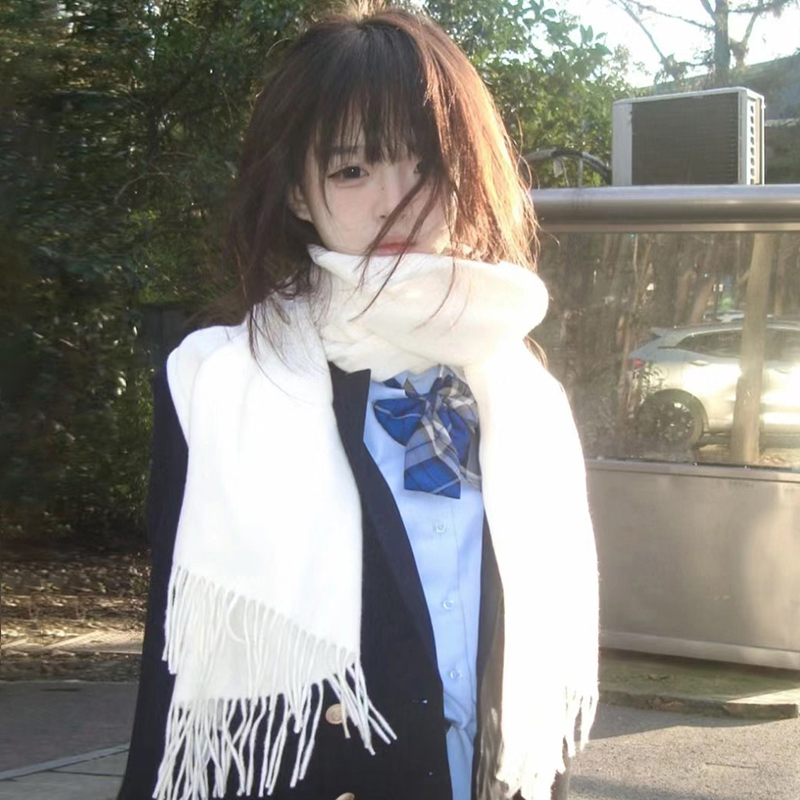 纯白色大围巾女士秋冬季2024新款韩版百搭仿羊绒加厚保暖披肩围脖