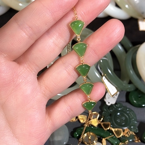 和田玉手链银S925镀金镶嵌