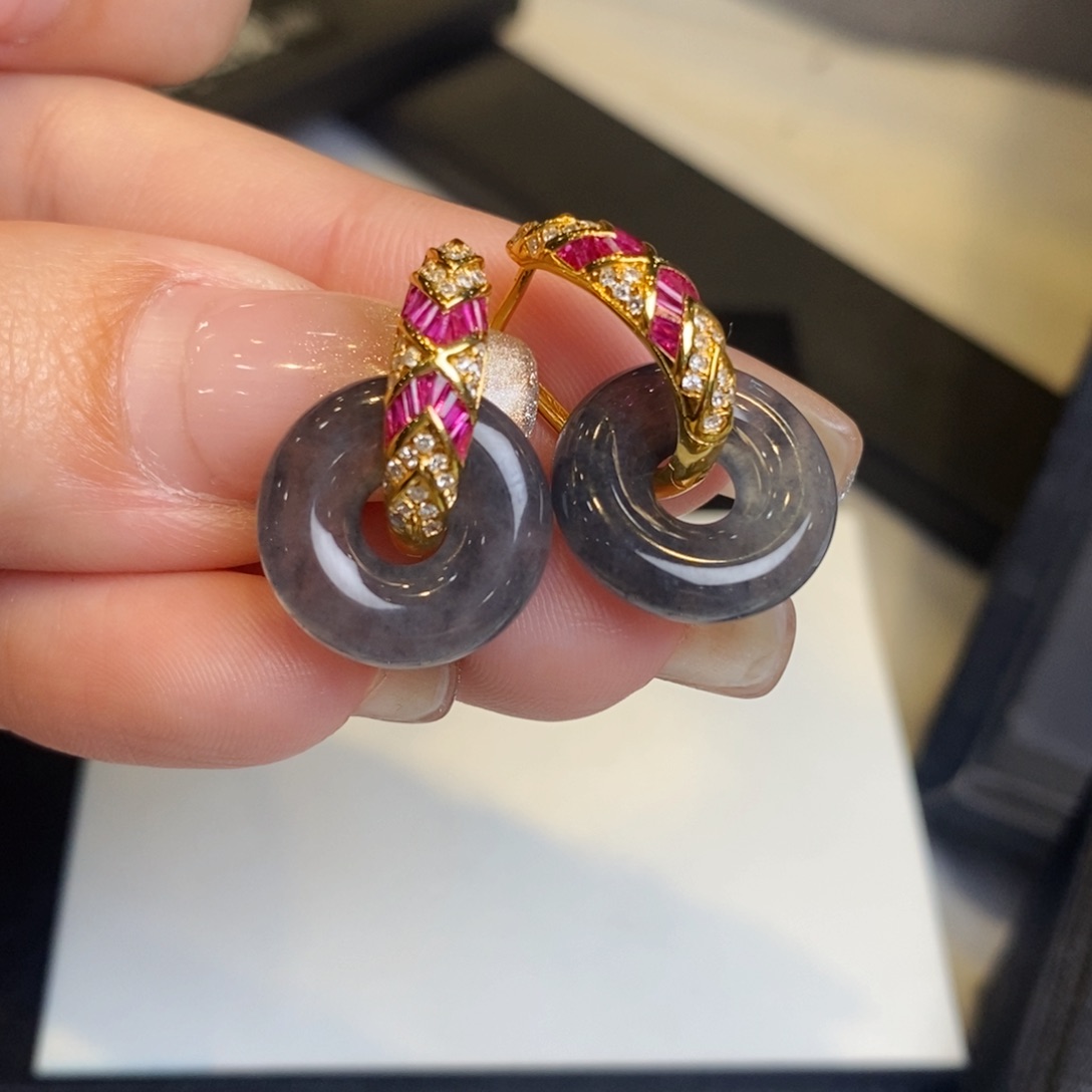 翡翠耳饰18K金镶嵌甜甜圈