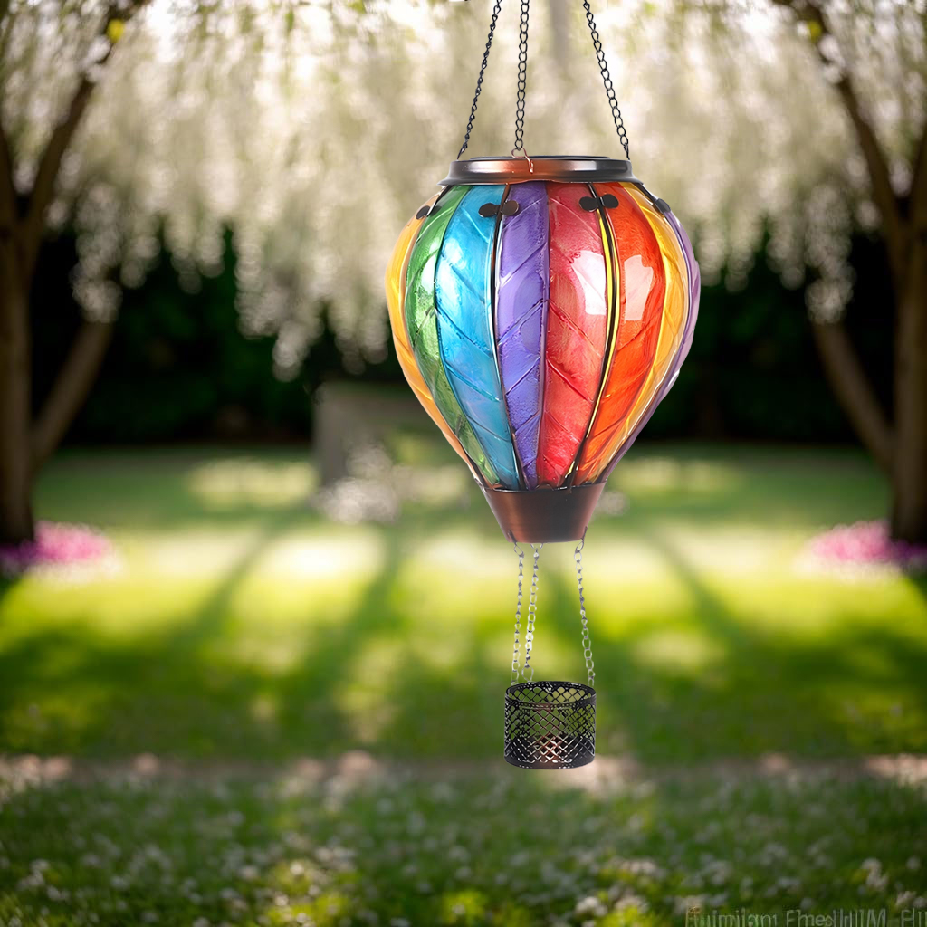 彩色竖条纹热气球太阳能琉璃夜灯户外庭院民宿花园装饰摆件