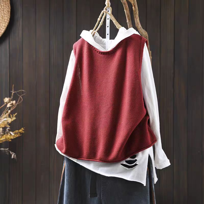 圆领纯色棉线针织马甲简约显瘦宽松坎肩大码2025春季新款百搭套头