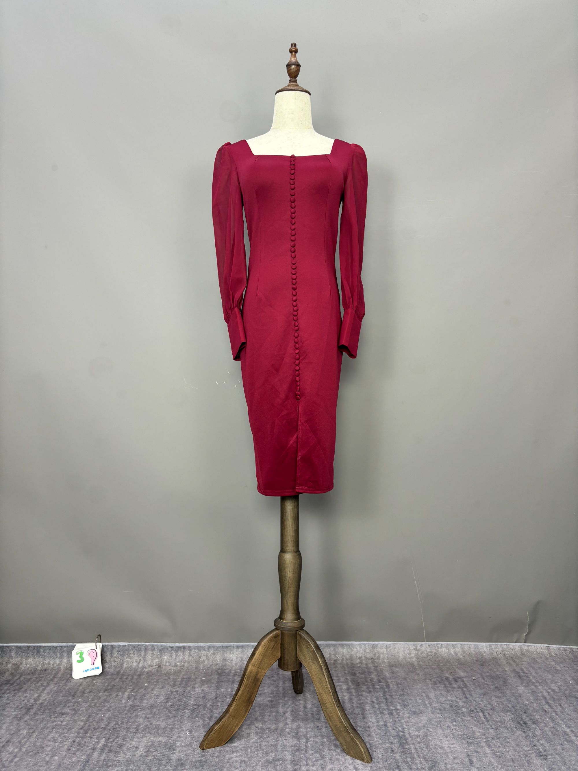 L码复古小众高级有袖修身显瘦老港风酒宴会晚礼服短裙排扣有弹