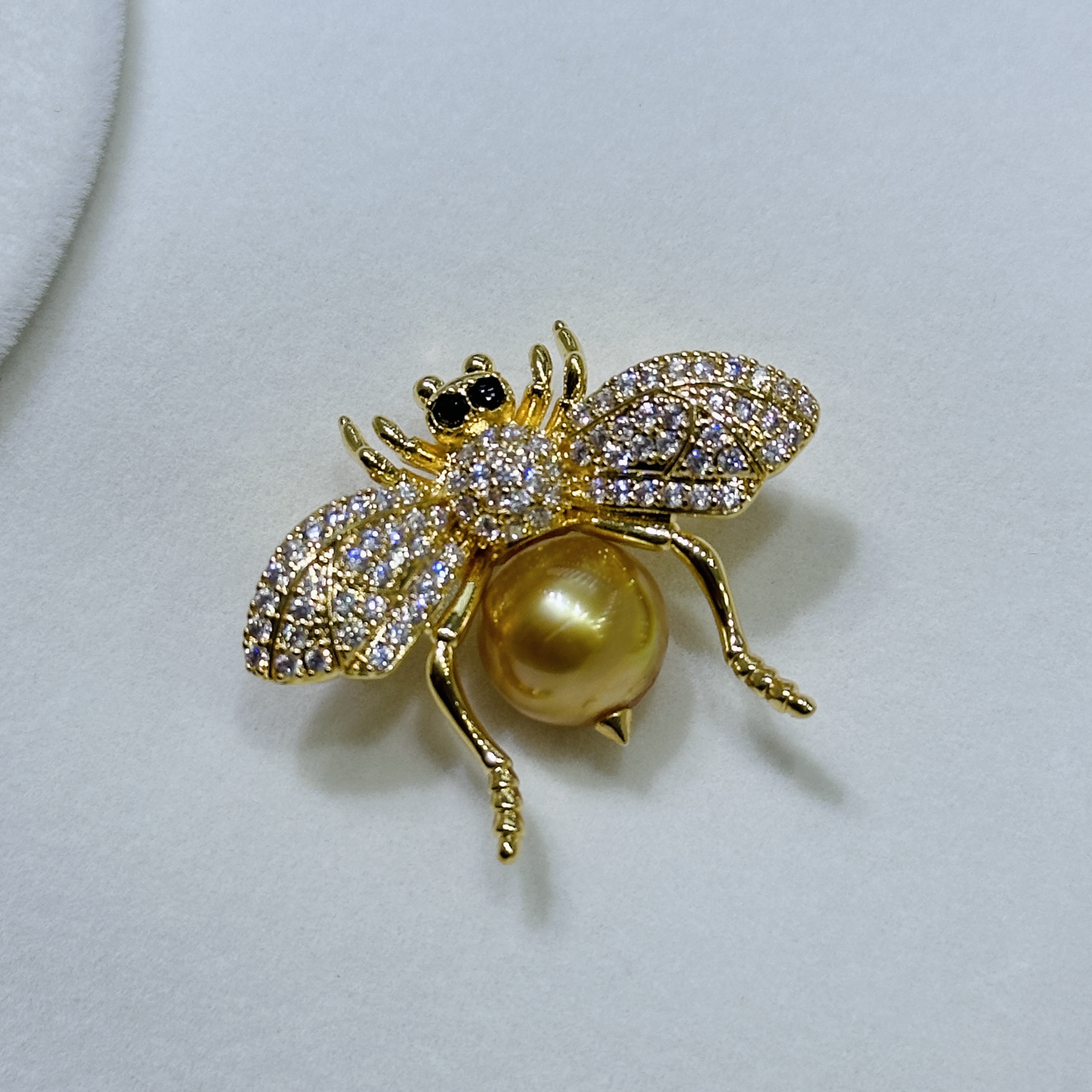 娜点珠宝  金蜜蜂 海水南洋金珠胸针 9-11mm