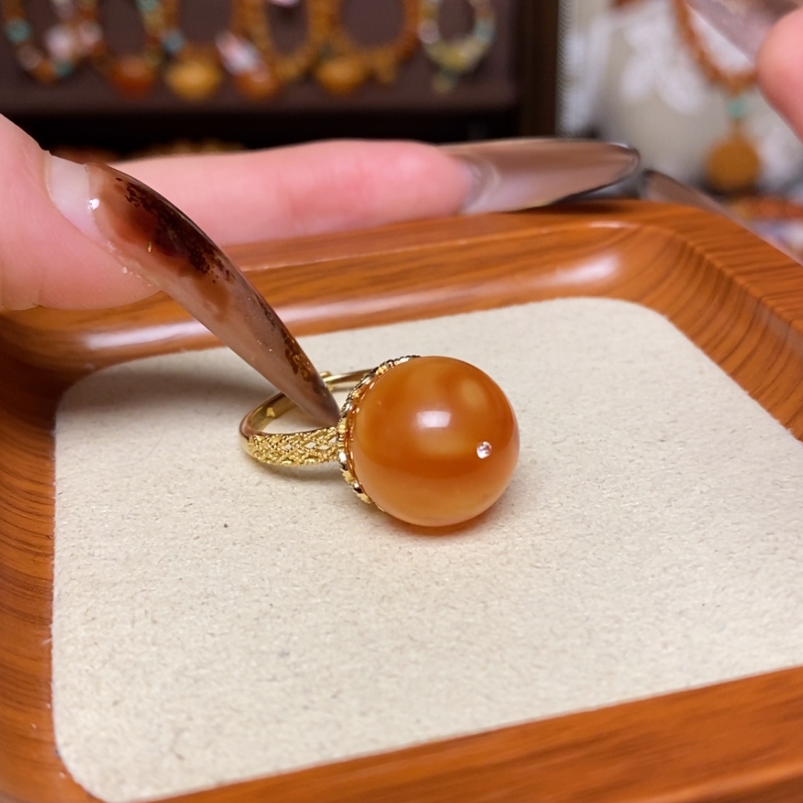 【闪购商品】银S925镀金镶嵌蜜蜡戒指