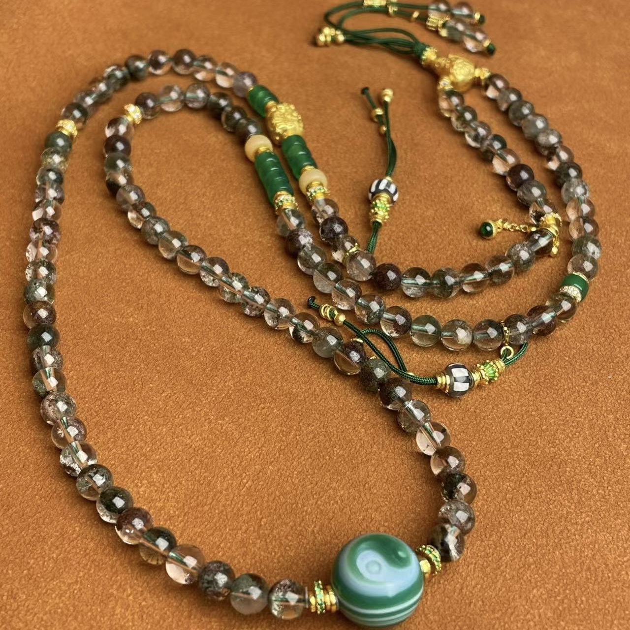 壹加师姐|手工设计龙灵诏c令绿幽灵水晶多圈项链多样性发一7253n