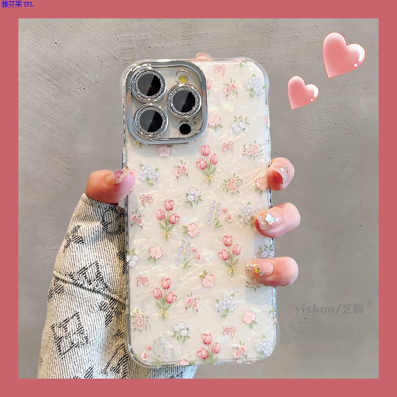 贝母花朵春夏适用华为苹果16手机壳iPhone15/14/13promax女镜头膜