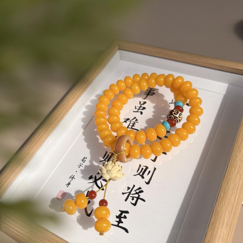 【好运莲莲】黄菩提双圈手串算盘珠念珠莲花回纹珠文玩手（无礼盒）