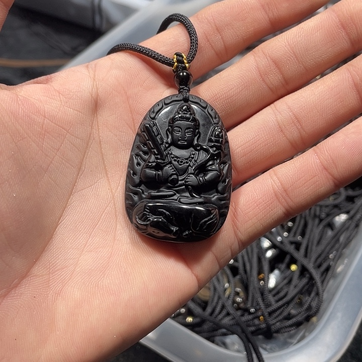 『***』黑曜岩合金颈饰黑曜石牛