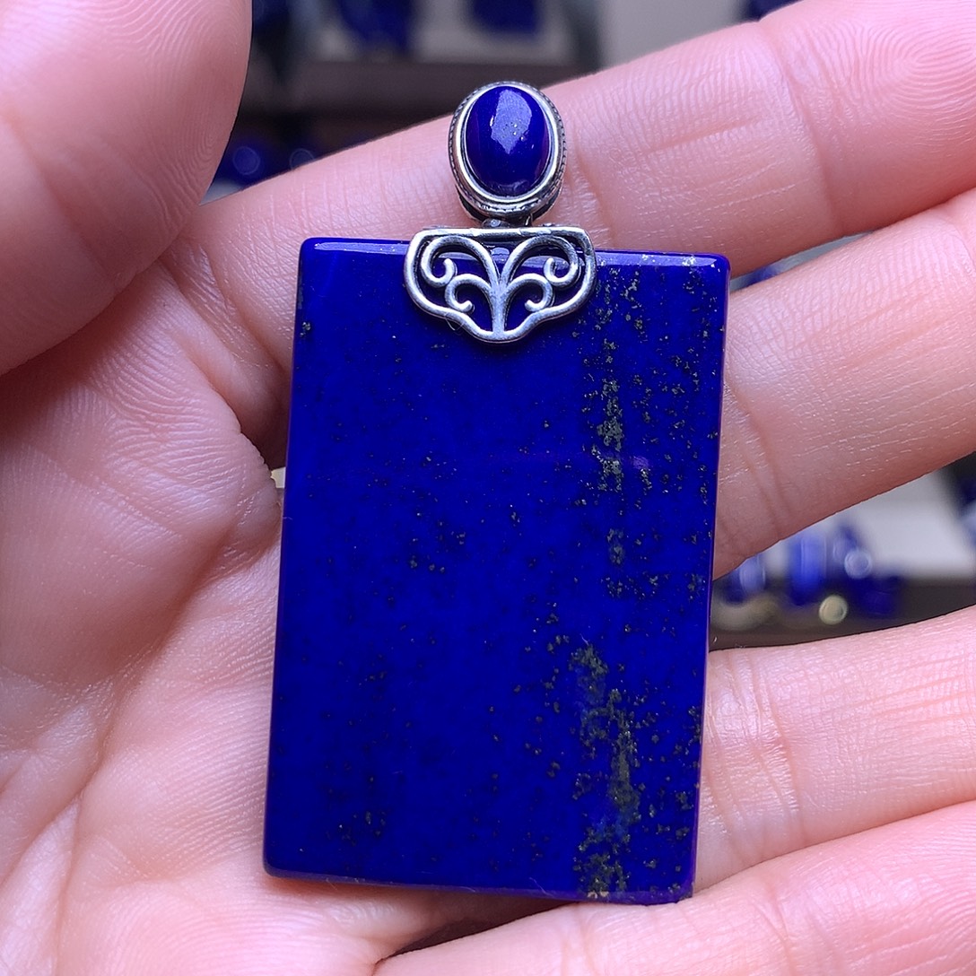 青金石银S925镶嵌吊坠44.2m